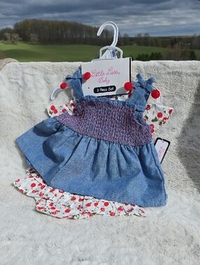 Little Lass Smocked Dress 3-Piece Set 18M Dress Hat Diaper Cover Cherry
